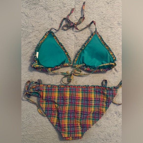 Xhilaration Plaid Green and Purple Multi Hue String Bikini Swimwear Set - Picture 2 of 14
